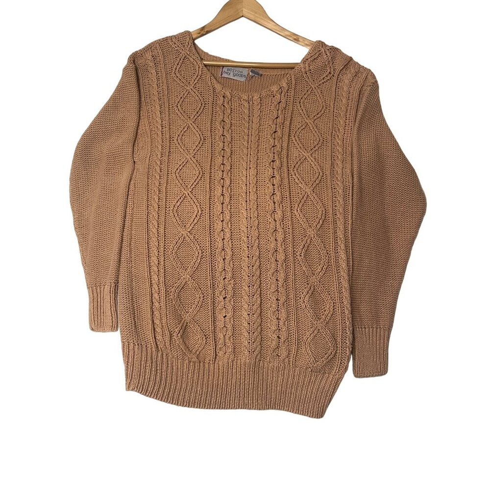Boston Dry Goods Cable Knit Fisherman Sweater Medium Lt Pink Ramie & Cotton VTG
